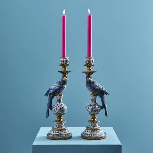Ljusstake Papegoja blå & guld